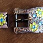 SET OF 8 BLUE LEMON CRYSTALS FLORAL COPPER FINISH BUCKLE SET BELT HEADSTALL