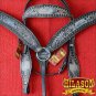 HILASON WESTERN LEATHER HORSE HEADSTALL BREAST COLLAR BLACK RUSTIC VINTAGE