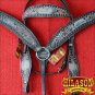 HILASON WESTERN LEATHER HORSE HEADSTALL BREAST COLLAR BLACK RUSTIC VINTAGE