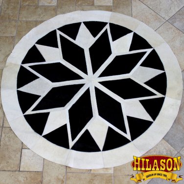 HS1148-F HILASON PURE BRAZILIAN COWHIDE HAIR ON LEATHER PATCHWORK 3D ROUND RUG
