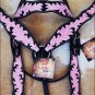 HILASON WESTERN LEATHER HORSE HEADSTALL BREAST COLLAR BLACK PINK HAND PAINT