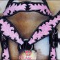 HILASON WESTERN LEATHER HORSE HEADSTALL BREAST COLLAR BLACK PINK HAND PAINT