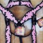 HILASON WESTERN LEATHER HORSE HEADSTALL BREAST COLLAR BLACK PINK HAND PAINT