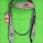 HILASON WESTERN LEATHER HORSE HEADSTALL BRIDLE TAN GREEN BLING CONCHO