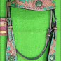 HILASON WESTERN LEATHER HORSE HEADSTALL BRIDLE TAN GREEN BLING CONCHO