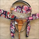 T67 WESTERN LEATHER HORSE BRIDLE HEADSTALL BREAST COLLAR SET FUN PRINT
