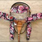 T67 WESTERN LEATHER HORSE BRIDLE HEADSTALL BREAST COLLAR SET FUN PRINT