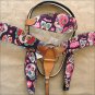 T67 WESTERN LEATHER HORSE BRIDLE HEADSTALL BREAST COLLAR SET FUN PRINT