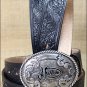 32" JUSTIN WESTERN BLACK TOOLED LEATHER TROPHY MEN BELT 1-1/2" WIDE
