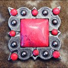 SET OF 4 RED STONE ANTIQUE SILVER FINISH SQUARE CONCHO HEADSTALL SADDLE COWGIRL