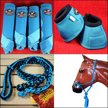 LARGE PROFESSIONAL CHOICE VENTECH SPORT BOOTS BELL HALTER REINS HORSE BLUE