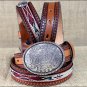 812TN 22 inch JUSTIN BOY'S TAN WESTERN LEATHER RIBBON BELT COWBOY