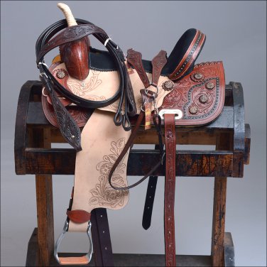FI141-F WESTERN BARREL RACING TRAIL SADDLE 15" WITH HEADSTALL BREAST COLLAR SET