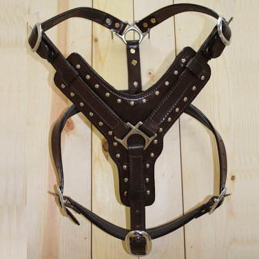 DH300 HILASON BROWN PADDED GENUINE LEATHER DOG HARNESS MATCHING LEASH ALL SIZES