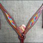 HILASON WESTERN LEATHER HORSE HEADSTALL BREAST COLLAR MAHOGANY W/ CHEVRON INLAY