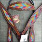 HILASON WESTERN LEATHER HORSE HEADSTALL BREAST COLLAR MAHOGANY W/ CHEVRON INLAY