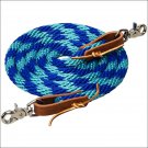 TURQUOISE 8 FT WEAVER HORSE POLY ROPING REINS W/ LEATHER LACES LOOP ENDS