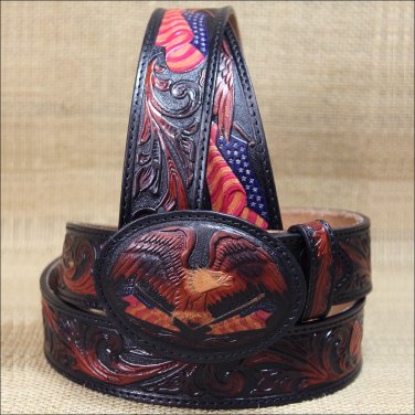 40" SILVER CREEK AMERICAN HERITAGE EAGLE CRAFT BLACK LEATHER MEN BELT 1-1/2" Wd