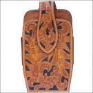 3D NATURAL HAND TOOLED FLORAL LEATHER ELASTIC SIDES LARGE SMARTPHONE HOLDER