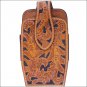 3D NATURAL HAND TOOLED FLORAL LEATHER ELASTIC SIDES LARGE SMARTPHONE HOLDER