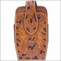 3D NATURAL HAND TOOLED FLORAL LEATHER ELASTIC SIDES LARGE SMARTPHONE HOLDER