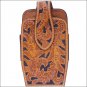3D NATURAL HAND TOOLED FLORAL LEATHER ELASTIC SIDES LARGE SMARTPHONE HOLDER