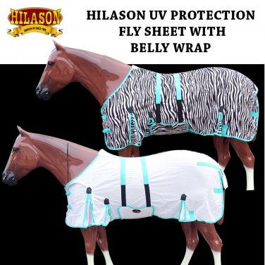 ZEBRA / WHITE HILASON UV PROTECTION AIRFLOW MESH HORSE FLY SHEET W/ BELLY STRAP