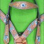 HILASON WESTERN LEATHER HORSE HEADSTALL BREAST COLLAR TAN TURQUOISE CONCHO