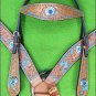 HILASON WESTERN LEATHER HORSE HEADSTALL BREAST COLLAR TAN TURQUOISE CONCHO