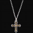 SILVER STRIKE MEN'S PENDANT CRYSTAL CHAIN NECKLACE LADIES BLACK & GOLD INLAY