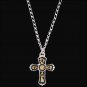 SILVER STRIKE MEN'S PENDANT CRYSTAL CHAIN NECKLACE LADIES BLACK & GOLD INLAY