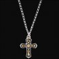 SILVER STRIKE MEN'S PENDANT CRYSTAL CHAIN NECKLACE LADIES BLACK & GOLD INLAY