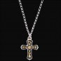 SILVER STRIKE MEN'S PENDANT CRYSTAL CHAIN NECKLACE LADIES BLACK & GOLD INLAY