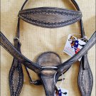 HILASON WESTERN LEATHER BRIDLE HEADSTALL BREAST COLLAR BROWN RUSTIC VINTAGE - S