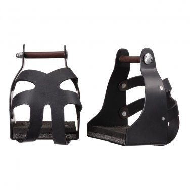TOUGH 1 ROYAL KING METAL ENDURANCE BLACK STIRRUPS PAIR W/ LEATHER GUARD 3" NECK