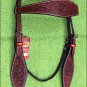 HILASON WESTERN LEATHER HORSE BRIDLE HEADSTALL MAHOGANY FLORAL CARVED