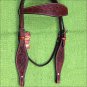HILASON WESTERN LEATHER HORSE BRIDLE HEADSTALL MAHOGANY FLORAL CARVED