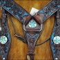 NEW HILASON WESTERN LEATHER HORSE BRIDLE HEADSTALL BREAST COLLAR W/ BLING CONCHO