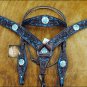 NEW HILASON WESTERN LEATHER HORSE BRIDLE HEADSTALL BREAST COLLAR W/ BLING CONCHO
