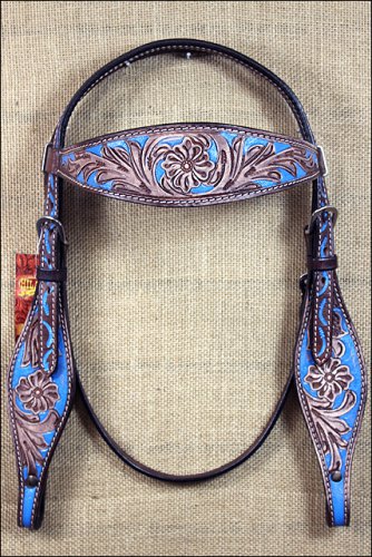 HILASON WESTERN LEATHER HORSE BRIDLE HEADSTALL BROWN TURQUOISE RUSTIC VINTAGE