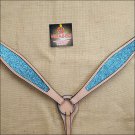 HILASON WESTERN LEATHER HORSE BREAST COLLAR TAN TURQUOISE INLAY