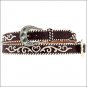 XLARGE 1 1/2" M&F WESTERN BROWN LEATHER WHITE STITCHED NOCONA BELT FLORAL BUCKLE
