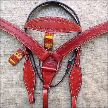 HILASON WESTERN BARB WIRE LEATHER HORSE BRIDLE HEADSTALL BREAST COLLAR MAHOGANY