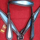 HILASON WESTERN LEATHER HORSE HEADSTALL BREAST COLLAR BROWN METALLIC TURQUOISE