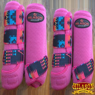 LARGE HILASON PINK AZTEC HORSE FRONT REAR LEG PROTECTION SPORTS BOOT 4 PACK