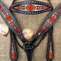HILASON WESTERN LEATHER HEADSTALL BRIDLE BREAST COLLAR BLACK AZTEC PAINTED INLAY