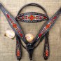 HILASON WESTERN LEATHER HEADSTALL BRIDLE BREAST COLLAR BLACK AZTEC PAINTED INLAY