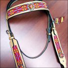 HILASON WESTERN LEATHER HORSE BRIDLE HEADSTALL BEADED INLAY W/ CONCHO