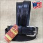 54IN. BLACK 1.5in CASUAL LEATHER BELT TRIPLE STITCHED EMBOSSED BORDER MADE IN US