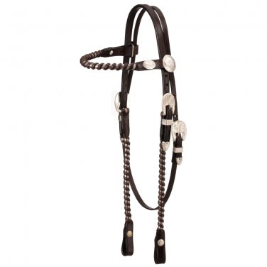 TOUGH 1 HORSE ROYAL KING SILVER LACED BROWBAND LEATHER HEADSTALL DARK OIL